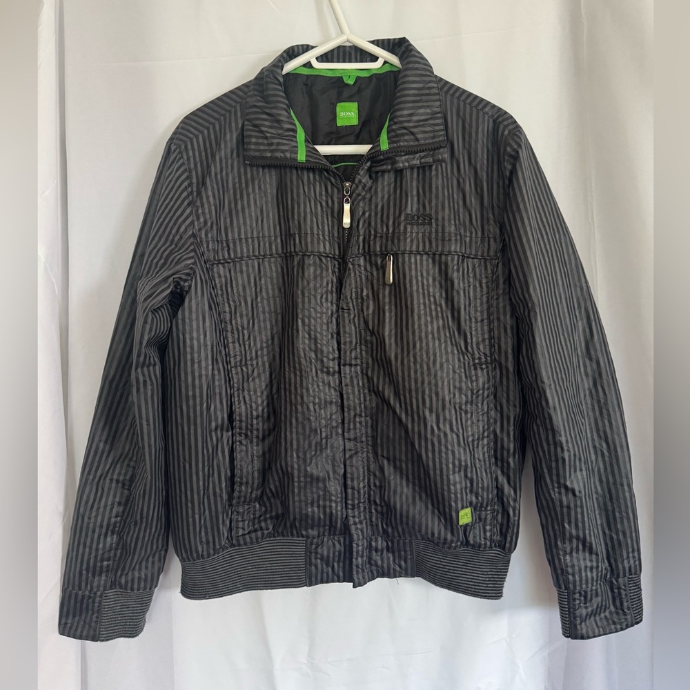 BOSS Men's Gray Pinstripe Windbreaker